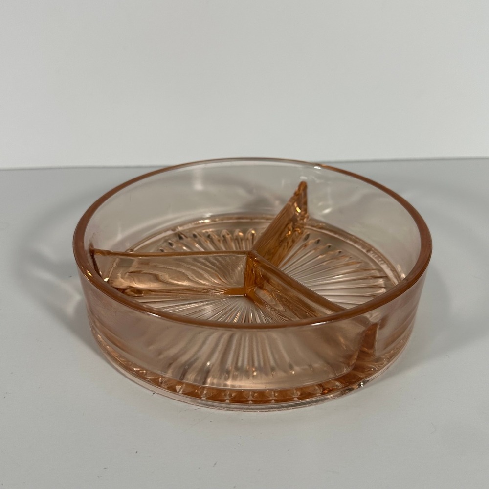 Vintage Pink Depression Glass 3‎ Compartment Divided Relish Dish Trinket Bowl